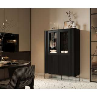 Vitrineskap VERA 190x80cm - svart matt - 2 dører - belysning