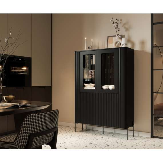 Vitrineskap VERA 190x80cm - svart matt - 2 dører - belysning