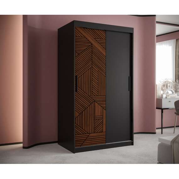 Garderobeskap Marsylia 100x200 cm - svart matt - valnøtt