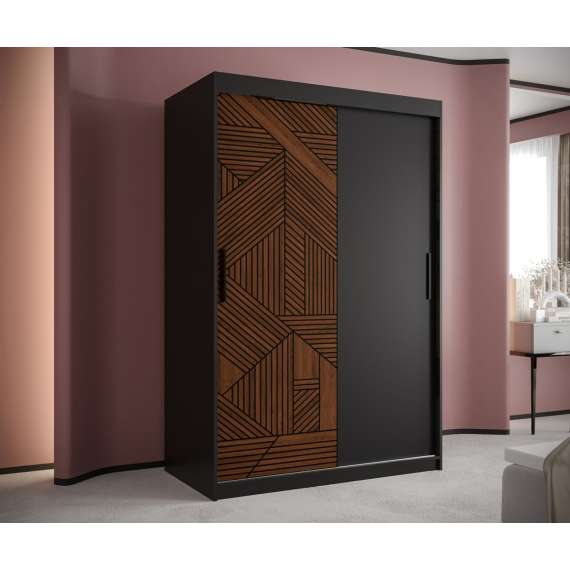 Garderobeskap Marsylia 120x200 cm - svart matt - valnøtt