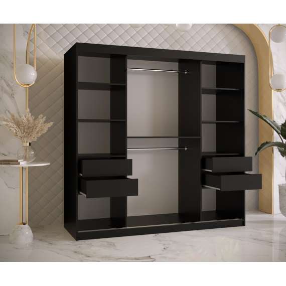 Garderobeskap Marsylia 180x200 cm - svart matt - valnøtt