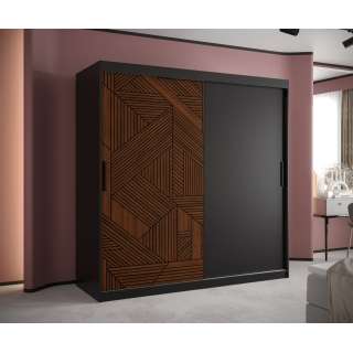 Garderobeskap Marsylia 180x200 cm - svart matt - valnøtt