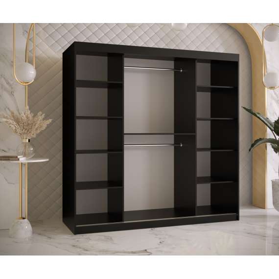 Garderobeskap Marsylia 180x200 cm - svart matt - valnøtt