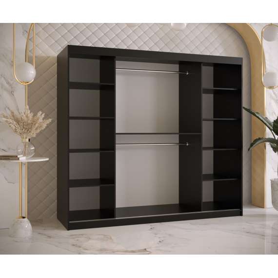 Garderobeskap Marsylia 200x200 cm - svart matt - valnøtt