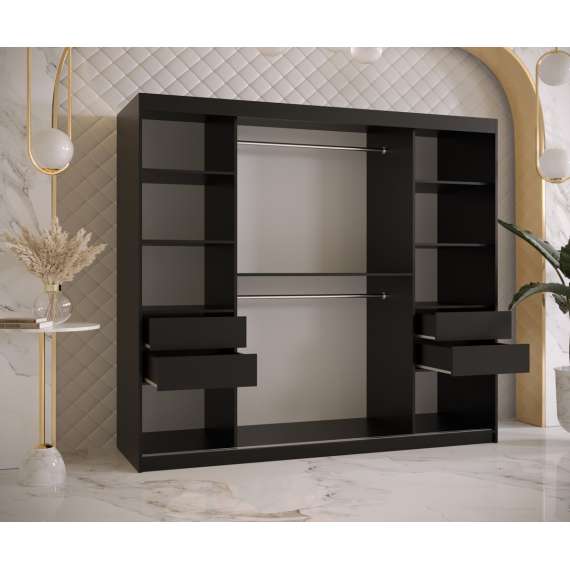 Garderobeskap Marsylia 200x200 cm - svart matt - valnøtt