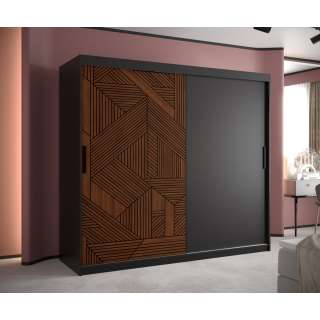 Garderobeskap Marsylia 200x200 cm - svart matt - valnøtt