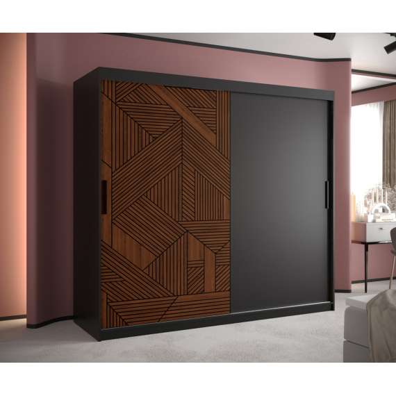 Garderobeskap Marsylia 200x200 cm - svart matt - valnøtt