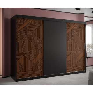 Garderobeskap Marsylia 250x200 cm - svart matt - valnøtt