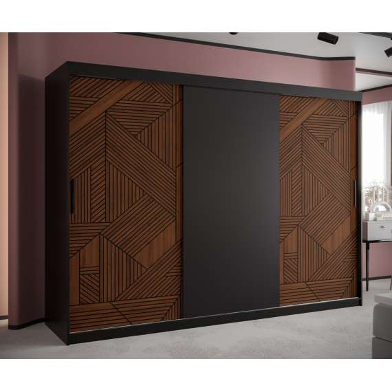 Garderobeskap Marsylia 250x200 cm - svart matt - valnøtt
