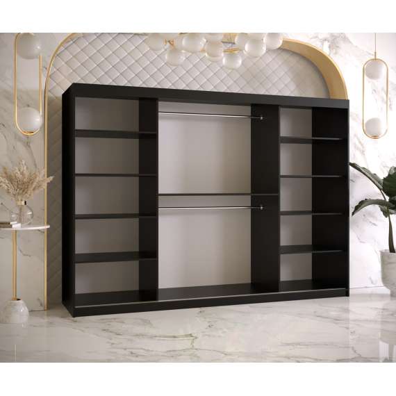 Garderobeskap Marsylia 250x200 cm - svart matt - valnøtt