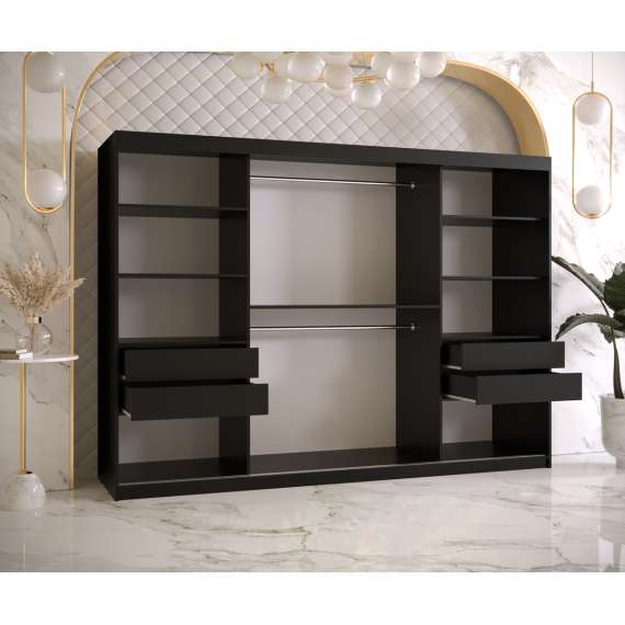 Garderobeskap Marsylia 250x200 cm - svart matt - valnøtt