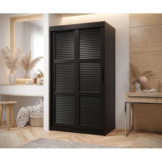 Garderobeskap ROLLER_100x200 cm_lamelldører_svart matt