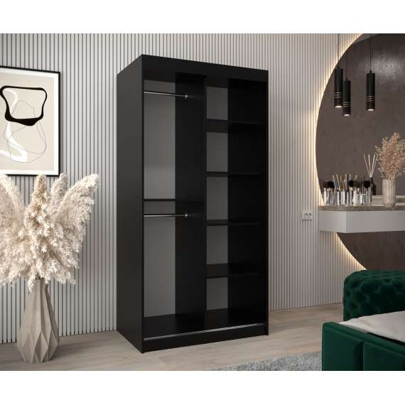 Garderobeskap Roller 100x200 cm - lamelldører - svart matt