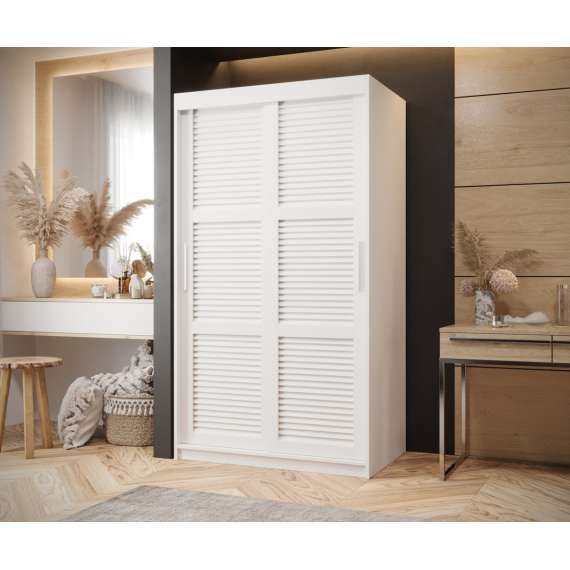 Garderobeskap Roller 100x200 cm - lamelldører - hvit matt