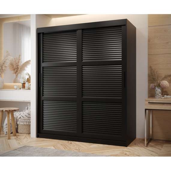 Garderobeskap Roller 150x200 cm - lamelldører - svart matt