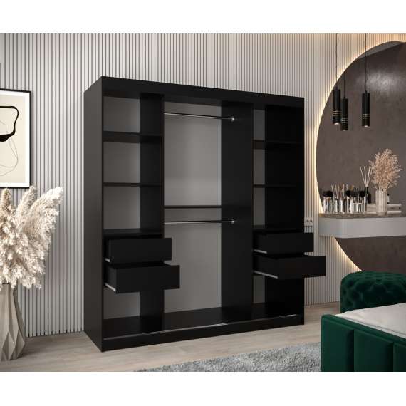 Garderobeskap Roller 180x200 cm - svart matt - lamelldører