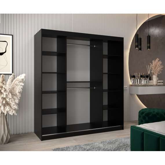 Garderobeskap Roller 180x200 cm - svart matt - lamelldører