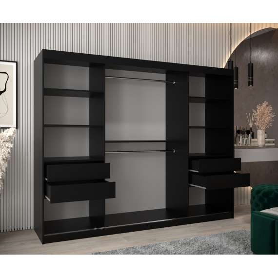 Garderobeskap Roller 250x200 cm - svart matt - lamelldører