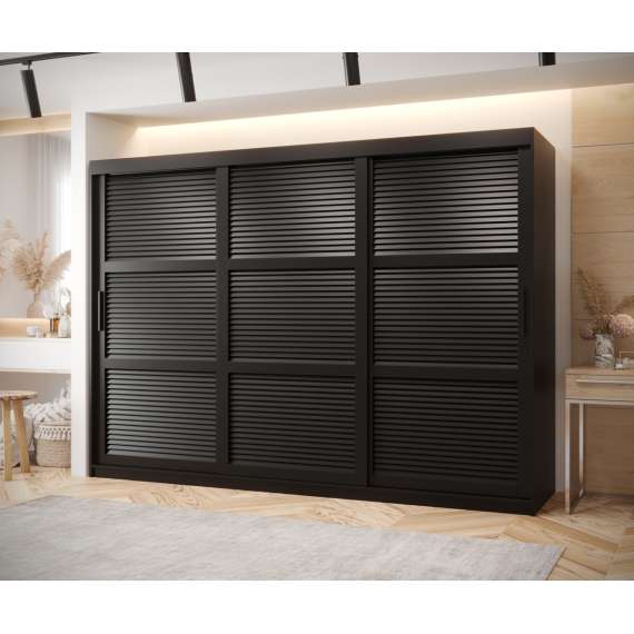 Garderobeskap Roller 250x200 cm - svart matt - lamelldører