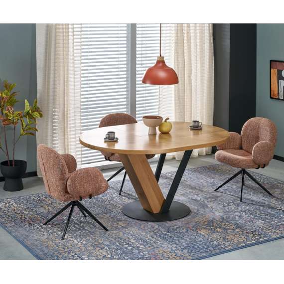 Spisebord Fanis Ø120 cm - med illeggsplate -  eik