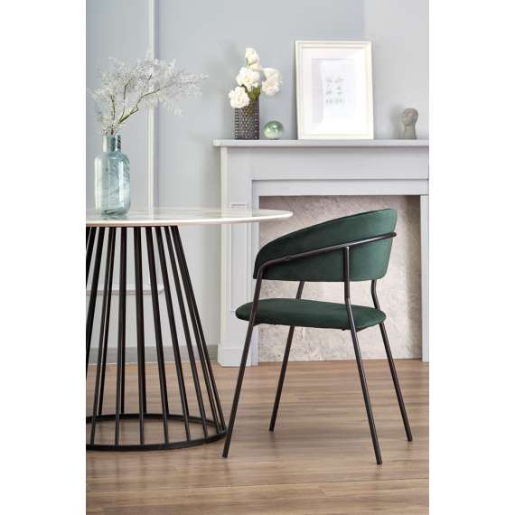 Spisebord Brodway Ø110 cm - imitasjon hvit marmor - metall understell