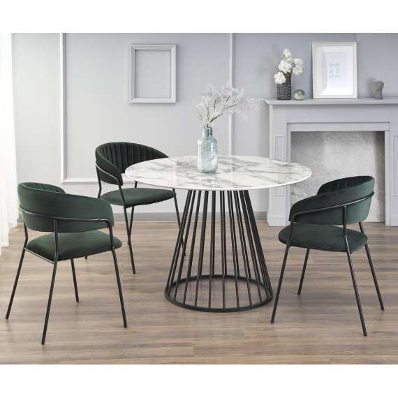 Spisebord Brodway Ø110 cm - imitasjon hvit marmor - metall understell