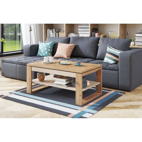 Sofabord NUO - 110x65 cm - eik artisan - beige champange