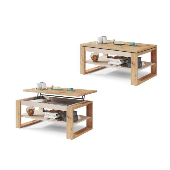 Sofabord NUO - 110x65 cm - eik artisan - beige champange