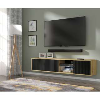 Vegghengt tv-benk Mita 156 cm - eik artisan - svart matt