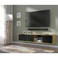 Vegghengt tv-benk Mita 156 cm - eik artisan - svart matt