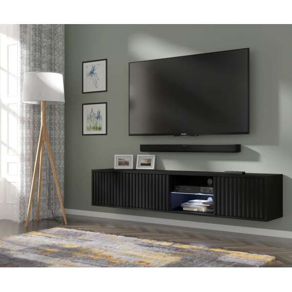 Vegghengt tv-benk Mita 156 cm - svart matt