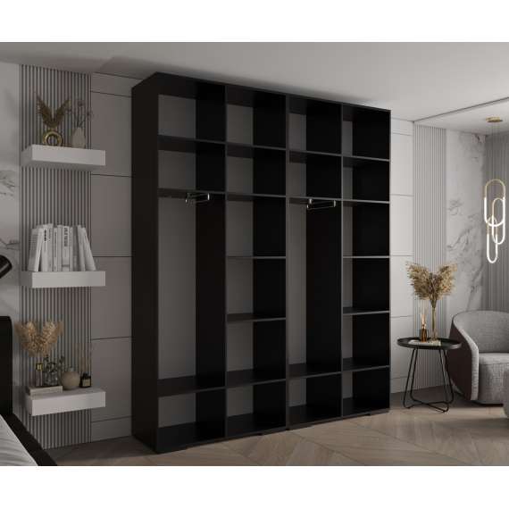 Garderobeskap Inova 1- 200x237 cm - svart matt - 4 dører