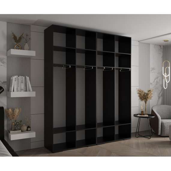 Garderobeskap Inova 1- 200x237 cm - svart matt - 4 dører