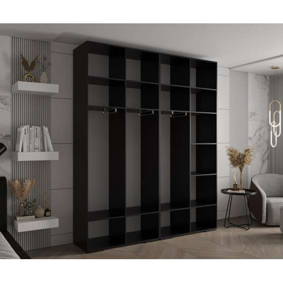 Garderobeskap Inova 1- 200x237 cm - svart matt - 4 dører