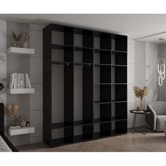 Garderobeskap Inova 1- 200x237 cm - svart matt - 4 dører