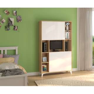 Skap med skrivebord Megan 2 - 105x175 cm - eik cremona - hvit høyglans