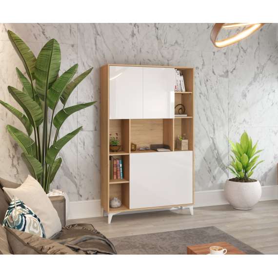 Skap med skrivebord Megan 2 - 105x175 cm - eik cremona - hvit høyglans