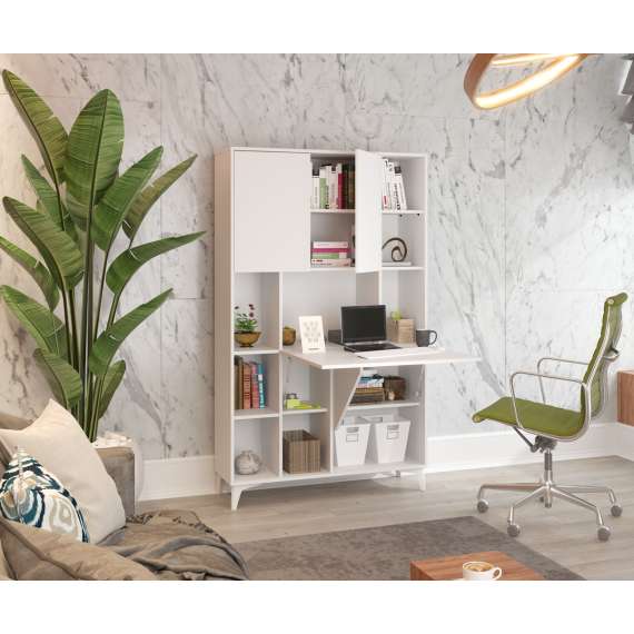 Skap med skrivebord Megan 2 - 105x175 cm - hvit matt