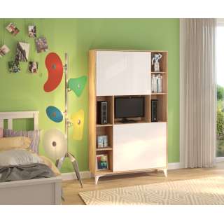 Skap med skrivebord Megan 2 - 105x175 cm - eik sonoma - hvit høyglans