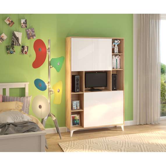 Skap med skrivebord Megan 2 - 105x175 cm - eik sonoma - hvit høyglans