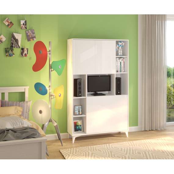 Skap med skrivebord Megan 2 - 105x175 cm - hvit matt - hvit høyglans