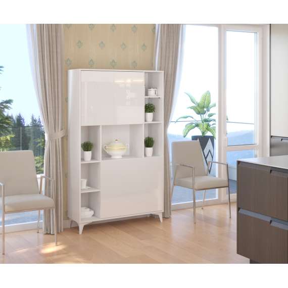 Skap med skrivebord Megan 2 - 105x175 cm - hvit matt - hvit høyglans