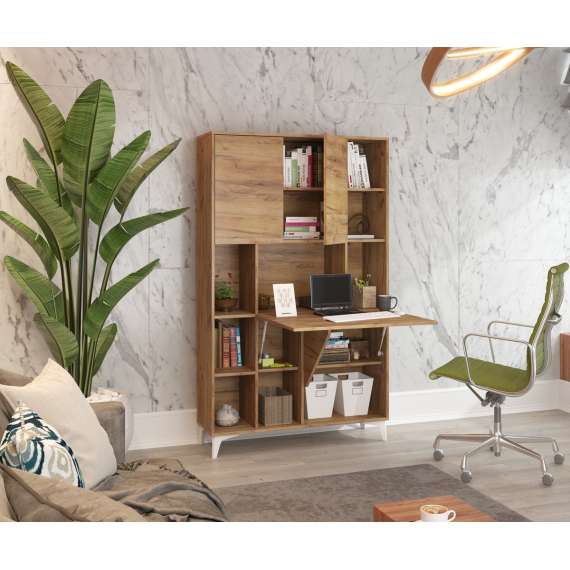 Skap med skrivebord Megan 2 - 105x175 cm - eik craft gold