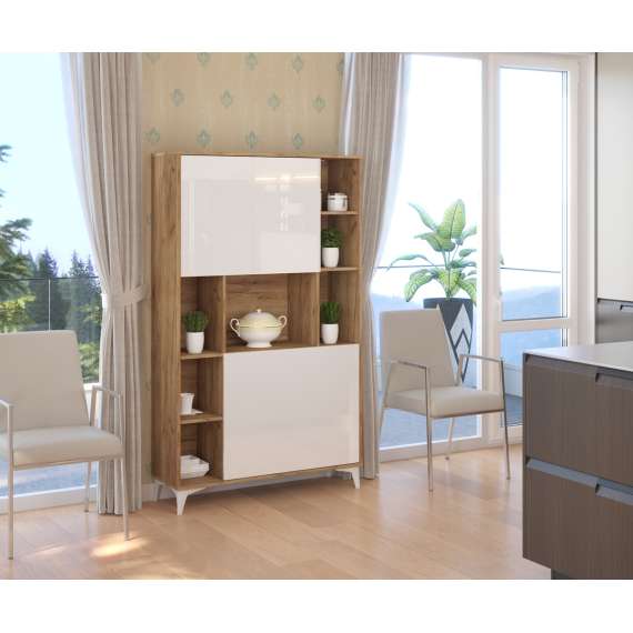 Skap med skrivebord Megan 2 - 105x175 cm - eik craft gold - hvit høyglans