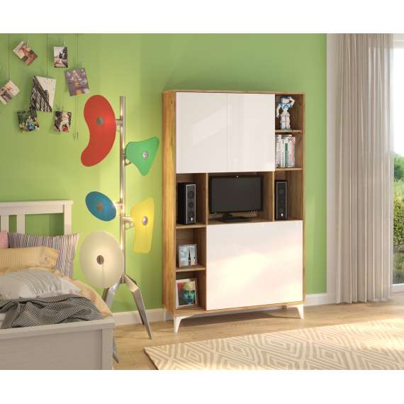 Skap med skrivebord Megan 2 - 105x175 cm - eik craft gold - hvit høyglans