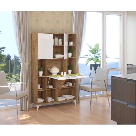 Skap med skrivebord Megan 2 - 105x175 cm - eik craft gold - hvit høyglans