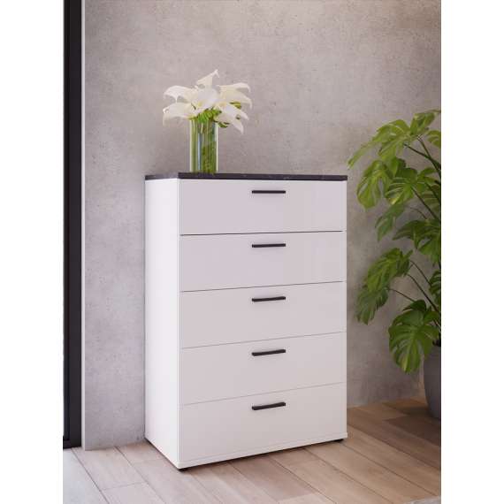 Kommode Saltwater 80x118 cm - hvit matt - marmor - hvit høyglans