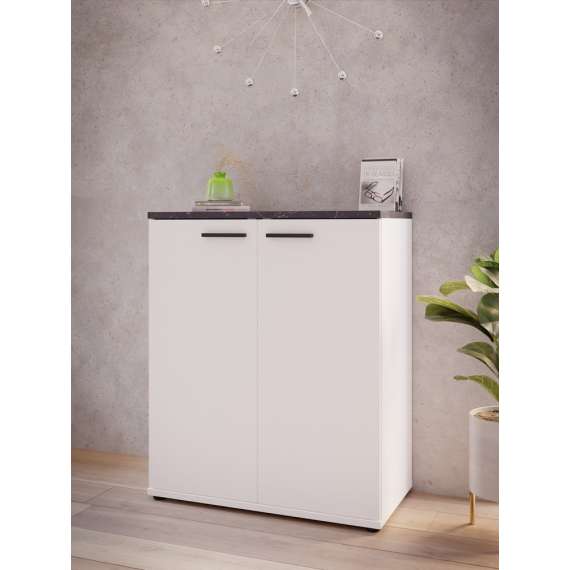 Skjenk Saltwater 80x96 cm - hvit matt - marmor - hvit høyglans