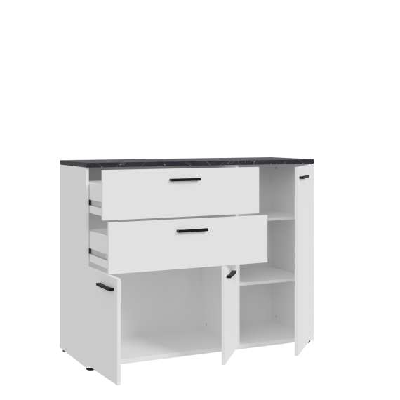 Skjenk Saltwater 125x96 cm - hvit matt - marmor - hvit høyglans