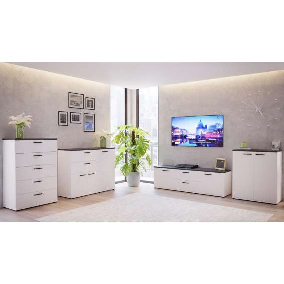 Skjenk Saltwater 125x96 cm - hvit matt - marmor - hvit høyglans